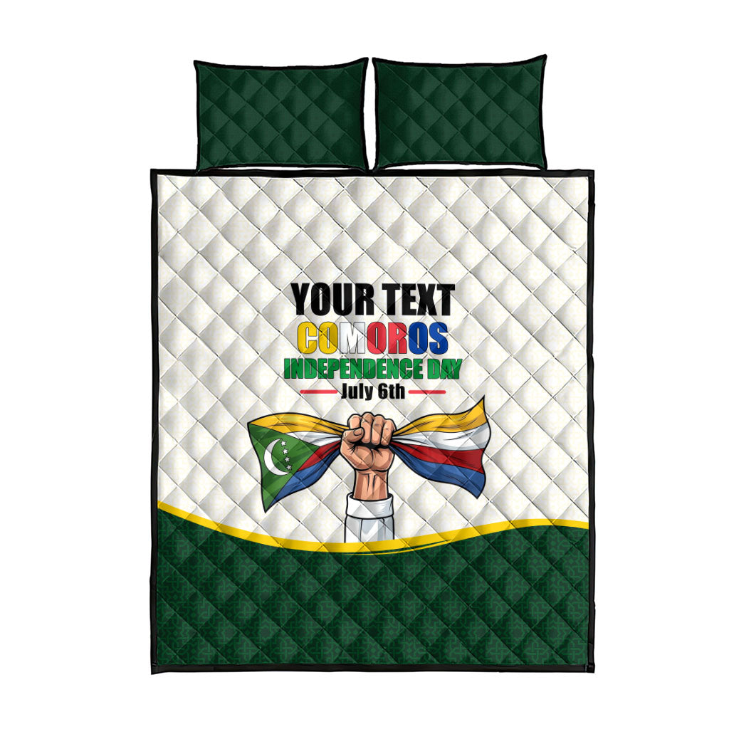 Personalized Comoros Independence Day Quilt Bed Set July 6th National Pride Flag Graphic With Heritage Emblem
