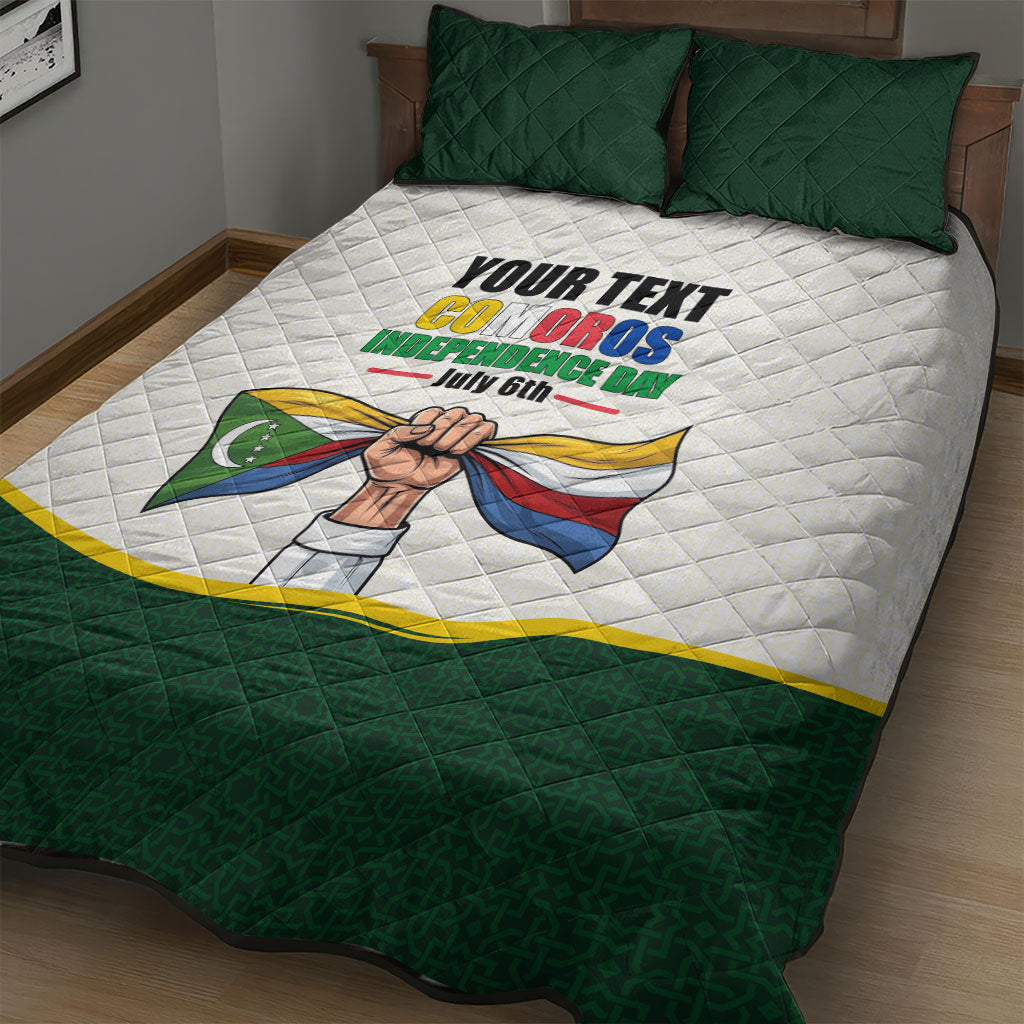 Personalized Comoros Independence Day Quilt Bed Set July 6th National Pride Flag Graphic With Heritage Emblem