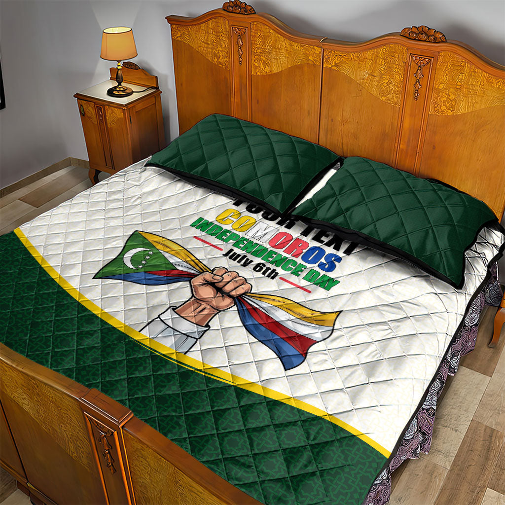 Personalized Comoros Independence Day Quilt Bed Set July 6th National Pride Flag Graphic With Heritage Emblem