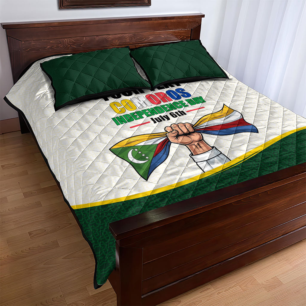Personalized Comoros Independence Day Quilt Bed Set July 6th National Pride Flag Graphic With Heritage Emblem