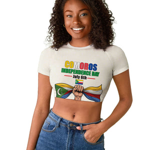 Personalized Comoros Independence Day Raglan Cropped T shirt July 6th National Pride Flag Graphic With Heritage Emblem