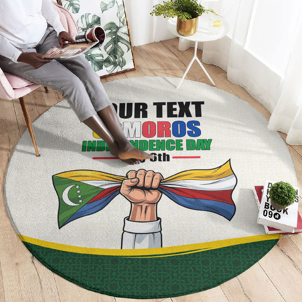 Personalized Comoros Independence Day Round Carpet July 6th National Pride Flag Graphic With Heritage Emblem