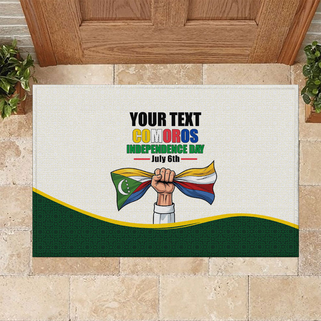 Personalized Comoros Independence Day Rubber Doormat July 6th National Pride Flag Graphic With Heritage Emblem