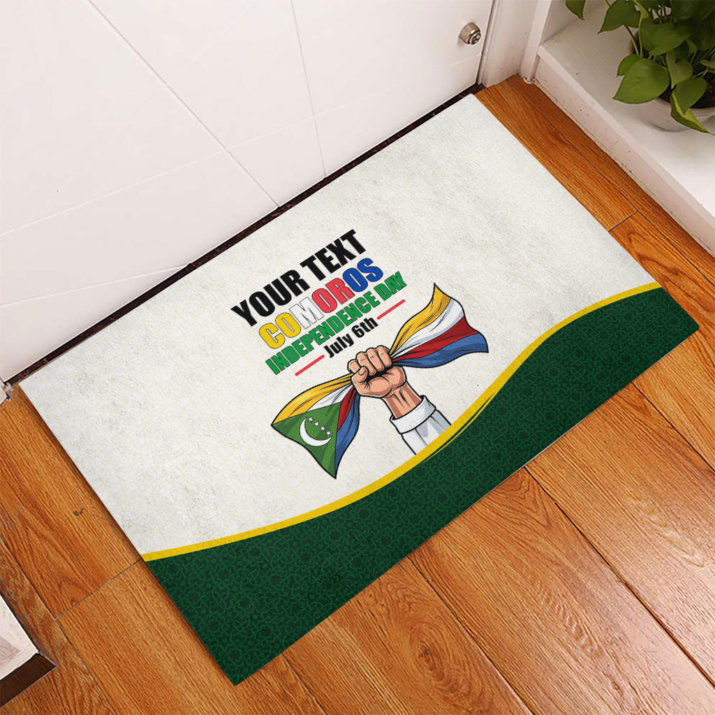 Personalized Comoros Independence Day Rubber Doormat July 6th National Pride Flag Graphic With Heritage Emblem