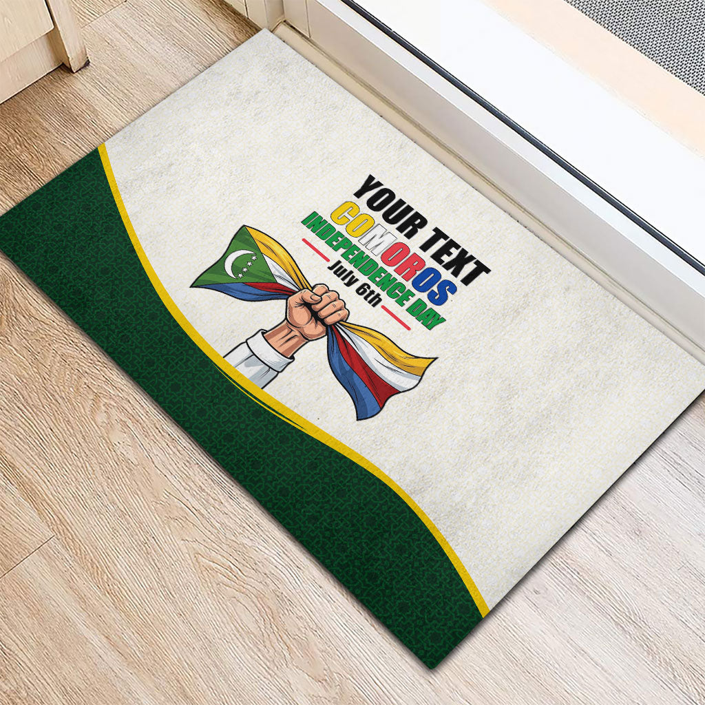 Personalized Comoros Independence Day Rubber Doormat July 6th National Pride Flag Graphic With Heritage Emblem