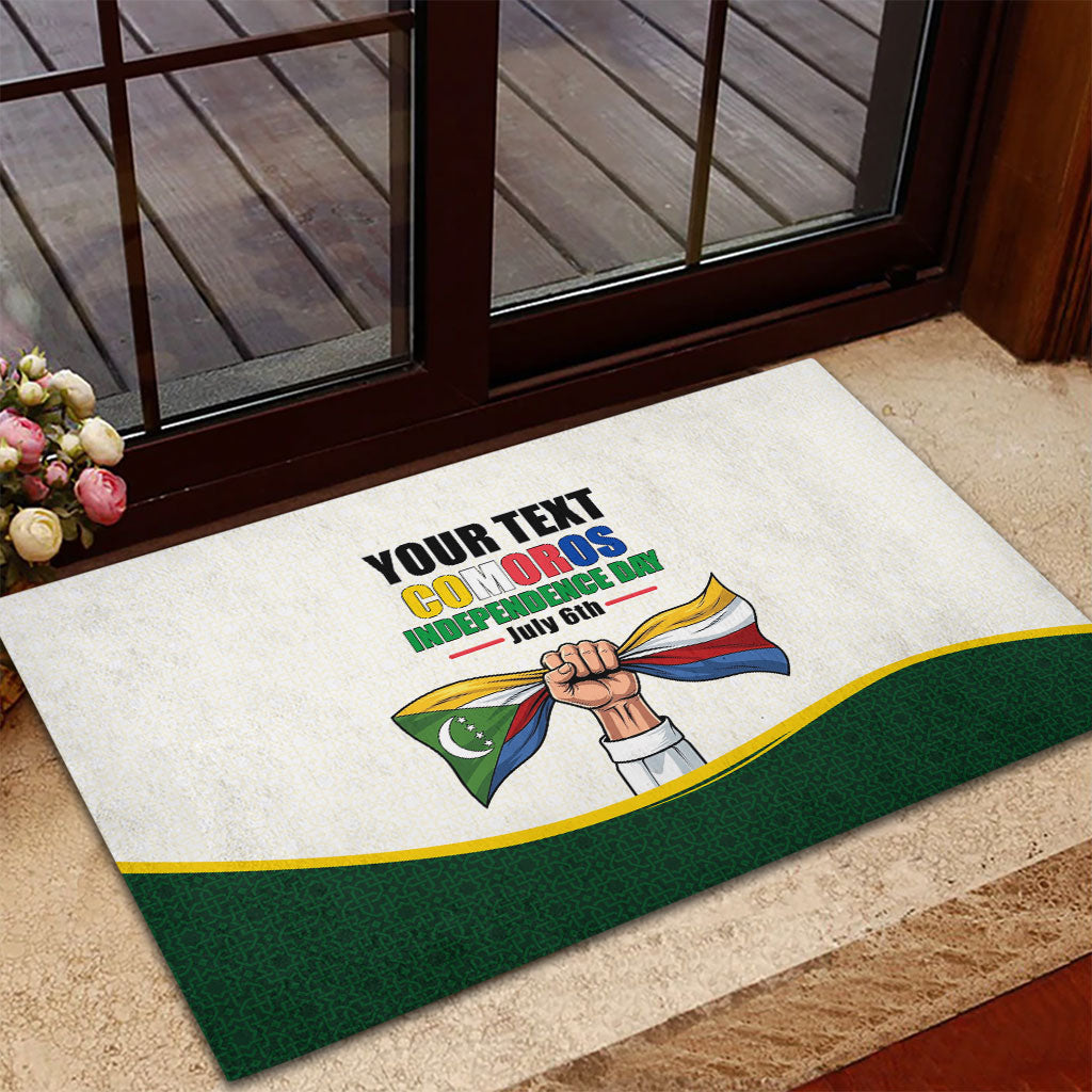 Personalized Comoros Independence Day Rubber Doormat July 6th National Pride Flag Graphic With Heritage Emblem