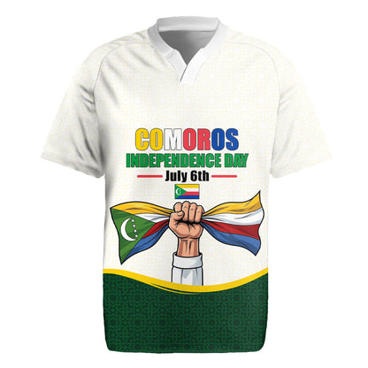 Personalized Comoros Independence Day Rugby Jersey July 6th National Pride Flag Graphic With Heritage Emblem