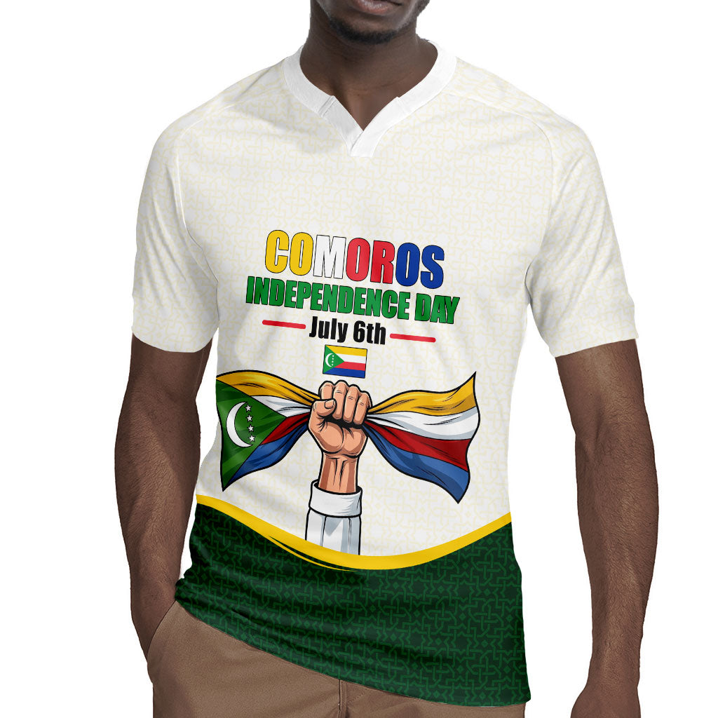 Personalized Comoros Independence Day Rugby Jersey July 6th National Pride Flag Graphic With Heritage Emblem