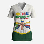Personalized Comoros Independence Day Scrub Top July 6th National Pride Flag Graphic With Heritage Emblem