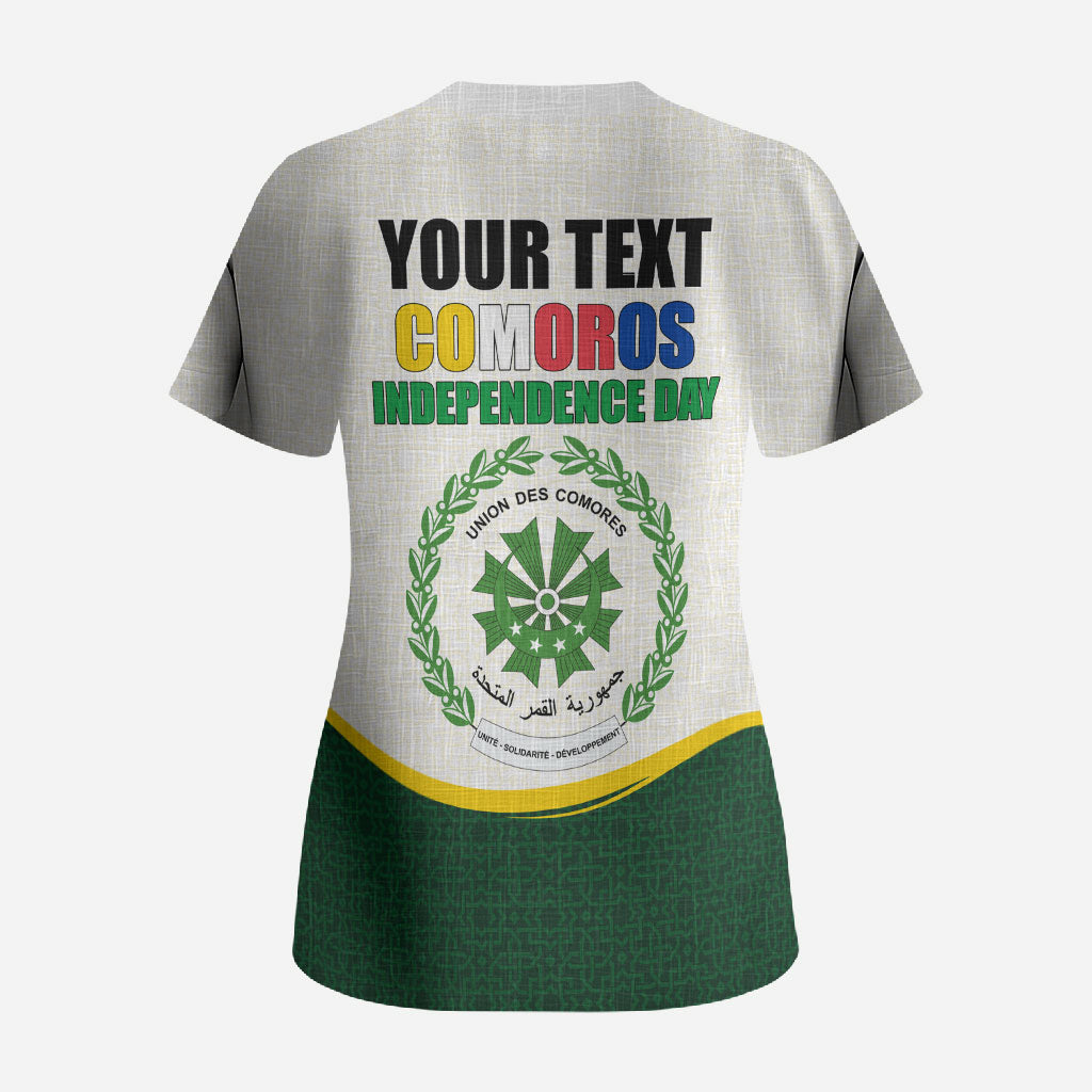 Personalized Comoros Independence Day Scrub Top July 6th National Pride Flag Graphic With Heritage Emblem