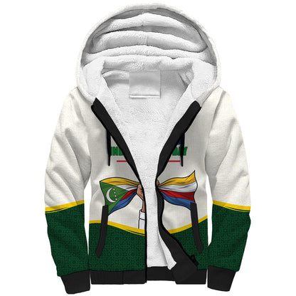 Personalized Comoros Independence Day Sherpa Hoodie July 6th National Pride Flag Graphic With Heritage Emblem