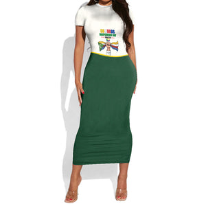 Personalized Comoros Independence Day Short Sleeve Bodycon Dress July 6th National Pride Flag Graphic With Heritage Emblem