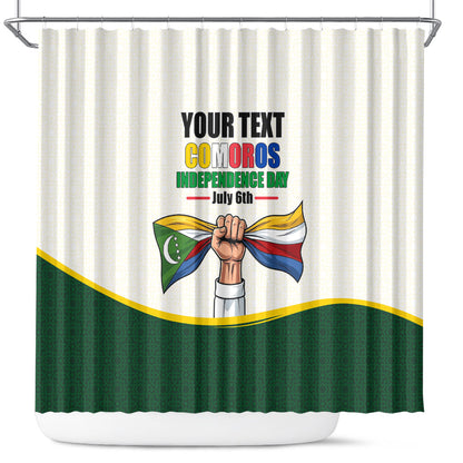 Personalized Comoros Independence Day Shower Curtain July 6th National Pride Flag Graphic With Heritage Emblem