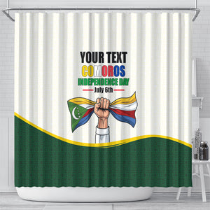 Personalized Comoros Independence Day Shower Curtain July 6th National Pride Flag Graphic With Heritage Emblem