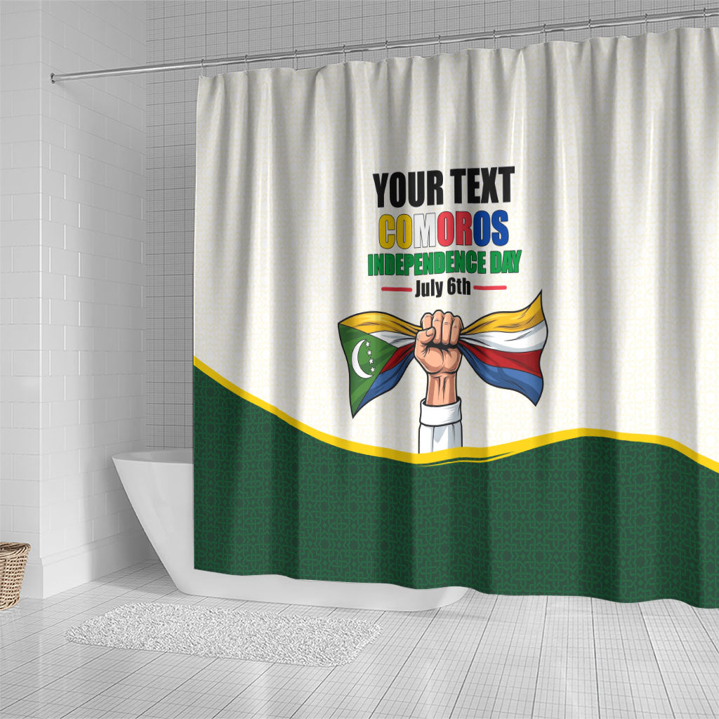 Personalized Comoros Independence Day Shower Curtain July 6th National Pride Flag Graphic With Heritage Emblem