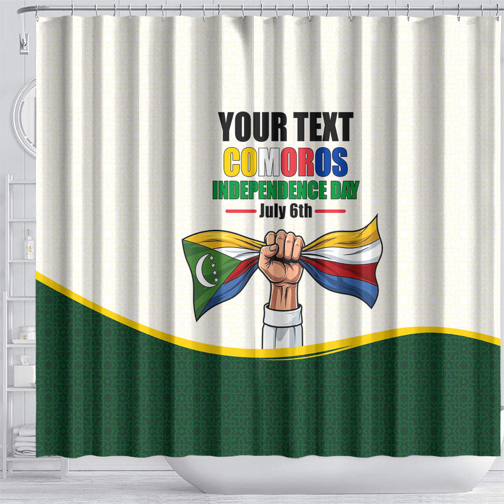 Personalized Comoros Independence Day Shower Curtain July 6th National Pride Flag Graphic With Heritage Emblem