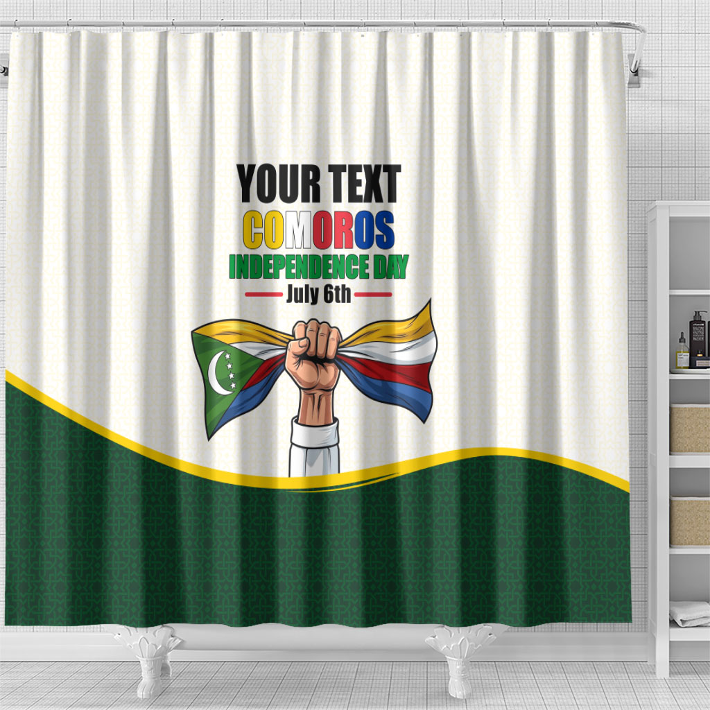 Personalized Comoros Independence Day Shower Curtain July 6th National Pride Flag Graphic With Heritage Emblem