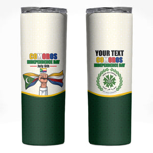 Personalized Comoros Independence Day Skinny Tumbler July 6th National Pride Flag Graphic With Heritage Emblem