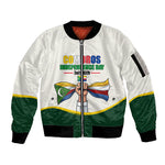Personalized Comoros Independence Day Sleeve Zip Bomber Jacket July 6th National Pride Flag Graphic With Heritage Emblem