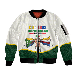 Personalized Comoros Independence Day Sleeve Zip Bomber Jacket July 6th National Pride Flag Graphic With Heritage Emblem