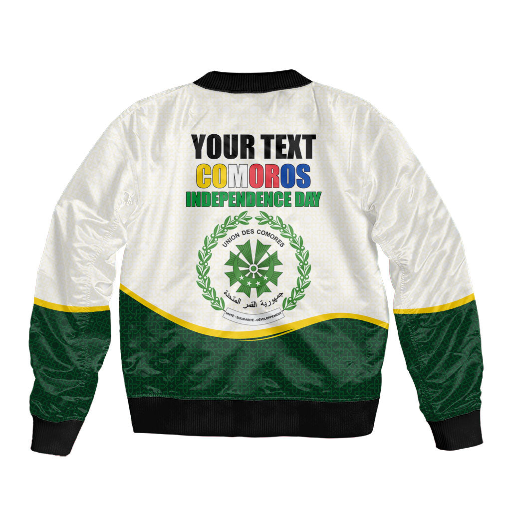 Personalized Comoros Independence Day Sleeve Zip Bomber Jacket July 6th National Pride Flag Graphic With Heritage Emblem