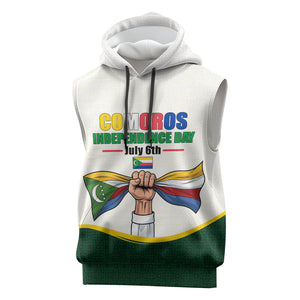 Personalized Comoros Independence Day Sleeveless Hoodie July 6th National Pride Flag Graphic With Heritage Emblem