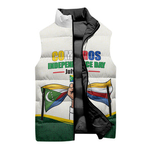 Personalized Comoros Independence Day Sleeveless Puffer Jacket July 6th National Pride Flag Graphic With Heritage Emblem