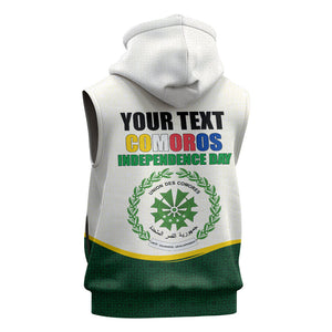 Personalized Comoros Independence Day Sleeveless Zip Hoodie July 6th National Pride Flag Graphic With Heritage Emblem