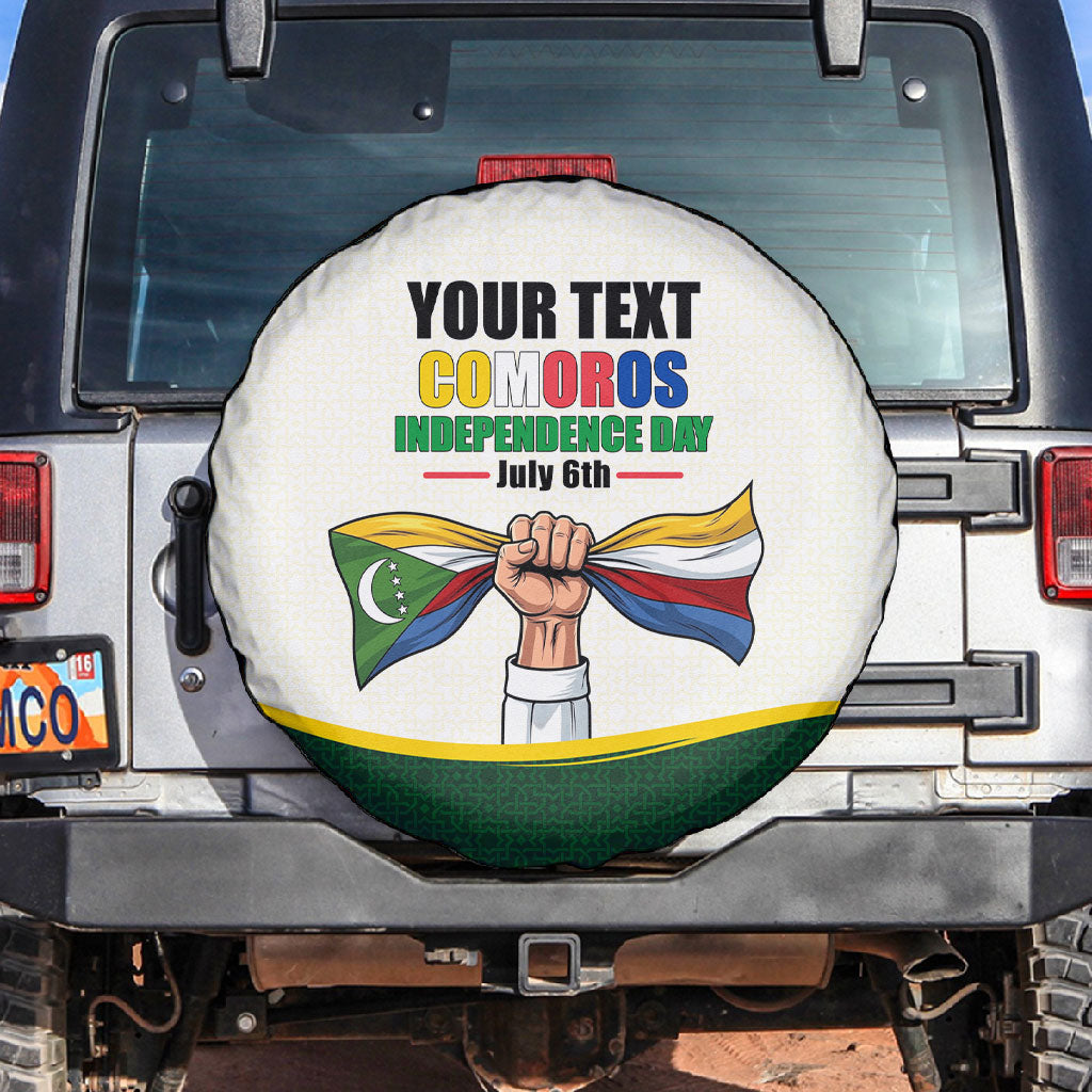 Personalized Comoros Independence Day Spare Tire Cover July 6th National Pride Flag Graphic With Heritage Emblem