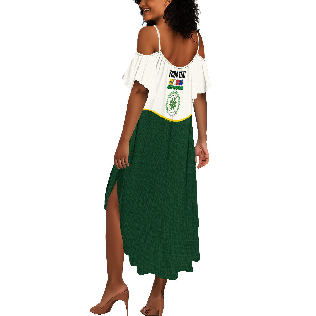 Personalized Comoros Independence Day Summer Maxi Dress July 6th National Pride Flag Graphic With Heritage Emblem