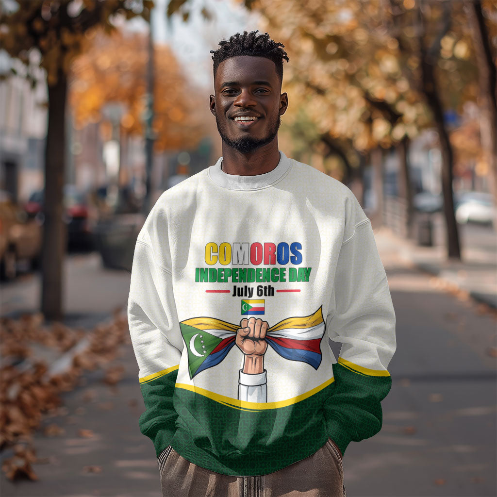 Personalized Comoros Independence Day Sweatshirt July 6th National Pride Flag Graphic With Heritage Emblem
