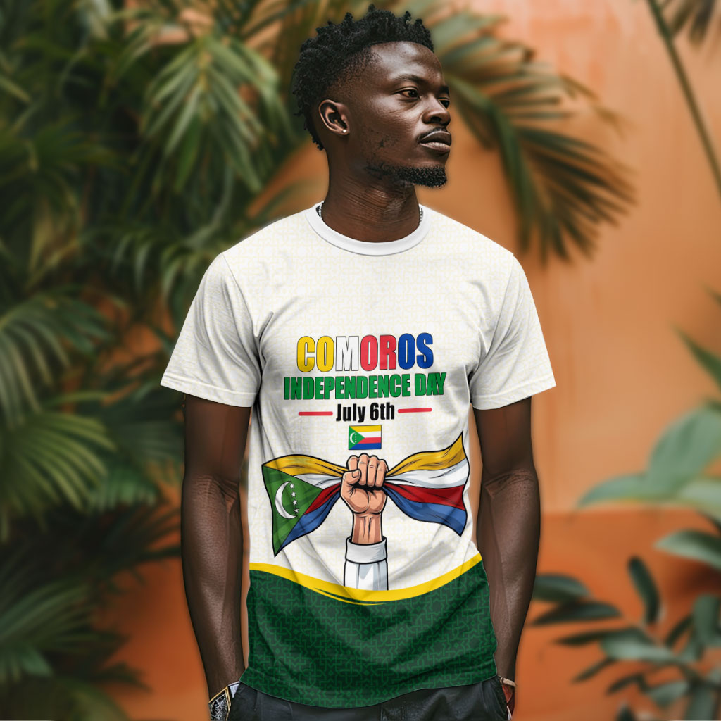 Personalized Comoros Independence Day T shirt July 6th National Pride Flag Graphic With Heritage Emblem