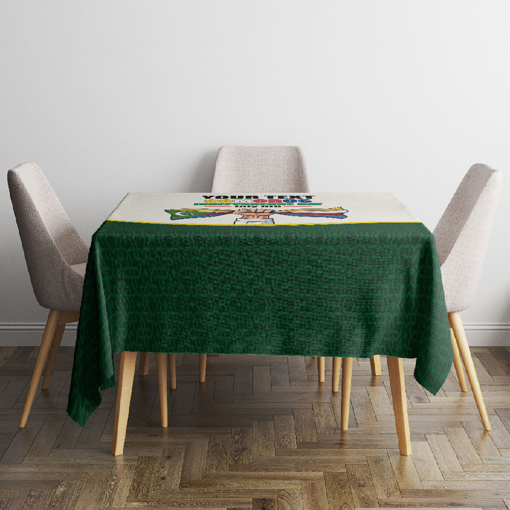 Personalized Comoros Independence Day Tablecloth July 6th National Pride Flag Graphic With Heritage Emblem