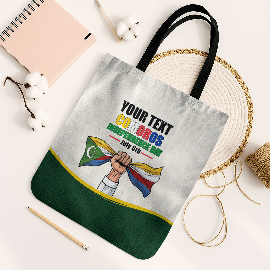 Personalized Comoros Independence Day Tote Bag July 6th National Pride Flag Graphic With Heritage Emblem