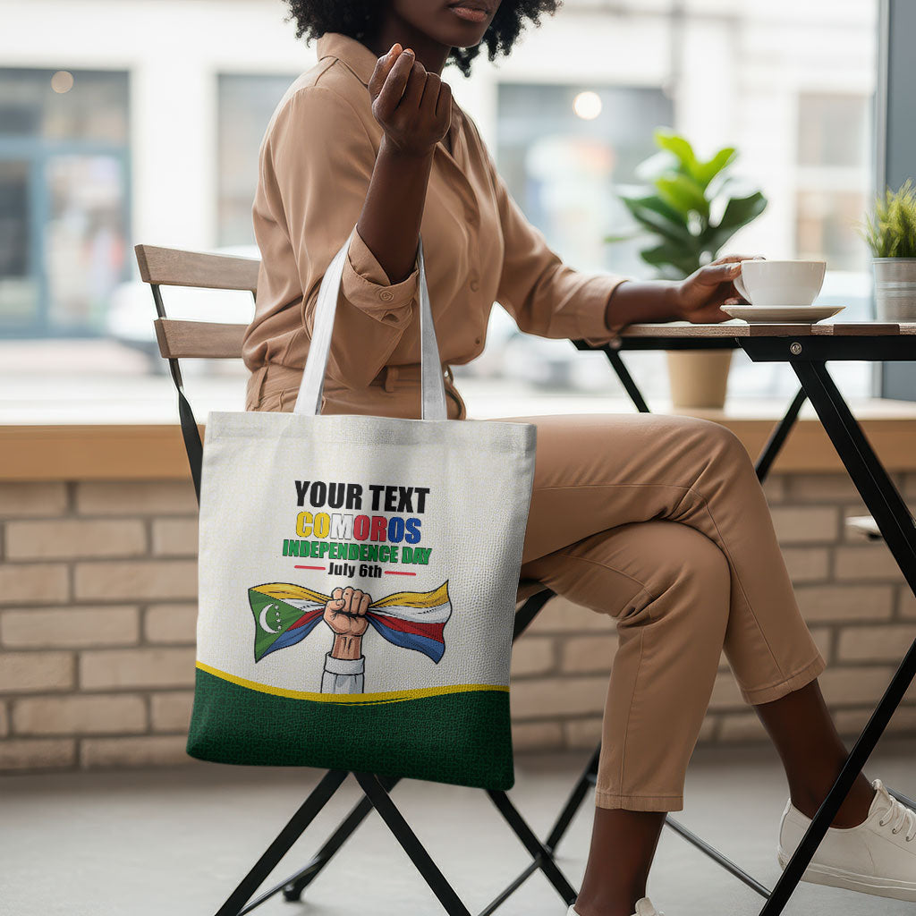 Personalized Comoros Independence Day Tote Bag July 6th National Pride Flag Graphic With Heritage Emblem