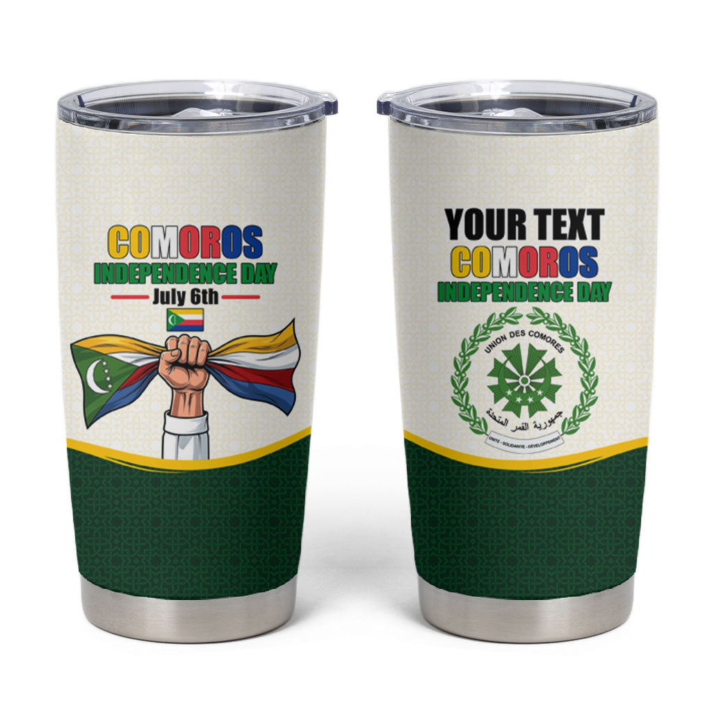Personalized Comoros Independence Day Tumbler Cup July 6th National Pride Flag Graphic With Heritage Emblem