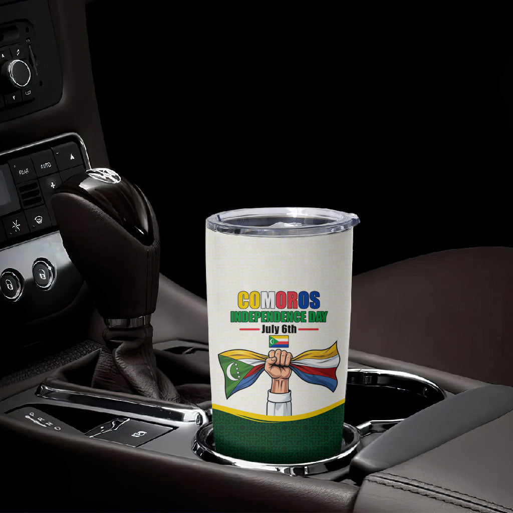 Personalized Comoros Independence Day Tumbler Cup July 6th National Pride Flag Graphic With Heritage Emblem