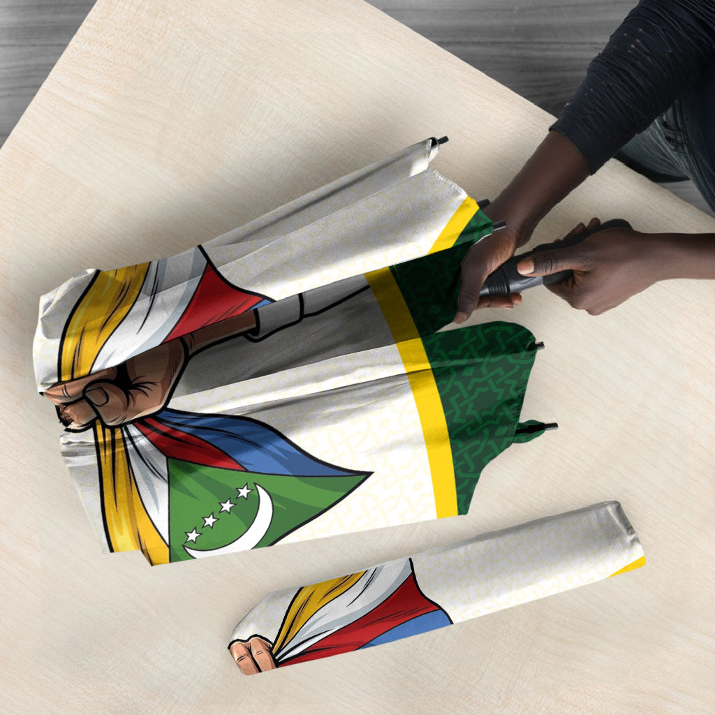 Personalized Comoros Independence Day Umbrella July 6th National Pride Flag Graphic With Heritage Emblem