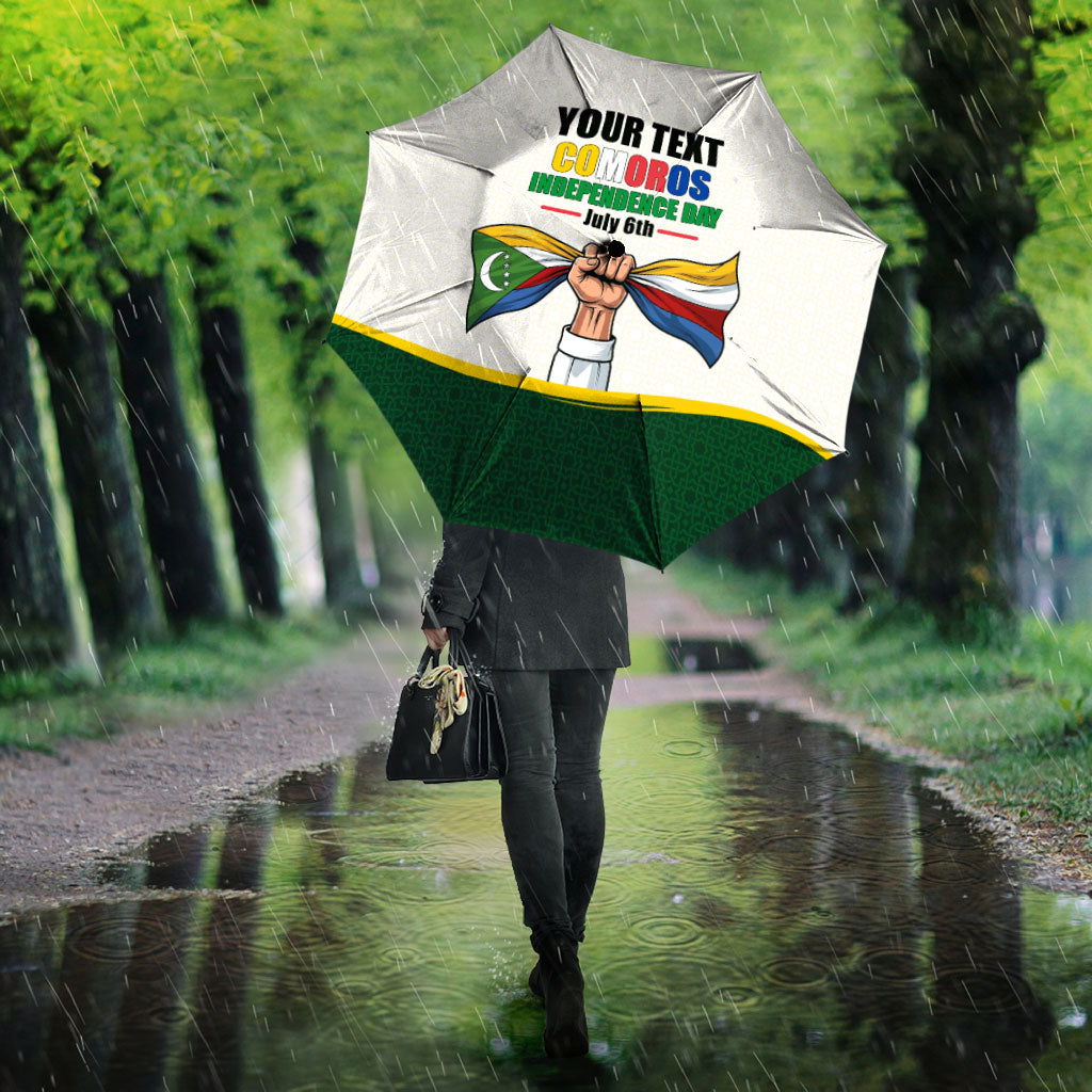 Personalized Comoros Independence Day Umbrella July 6th National Pride Flag Graphic With Heritage Emblem