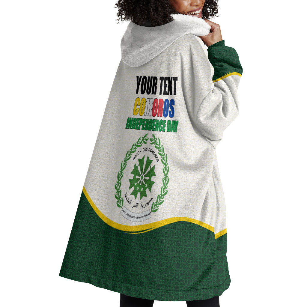 Personalized Comoros Independence Day Wearable Blanket Hoodie July 6th National Pride Flag Graphic With Heritage Emblem