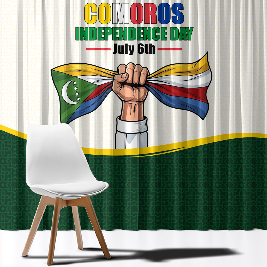 Personalized Comoros Independence Day Window Curtain July 6th National Pride Flag Graphic With Heritage Emblem