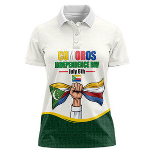 Personalized Comoros Independence Day Women Polo Shirt July 6th National Pride Flag Graphic With Heritage Emblem