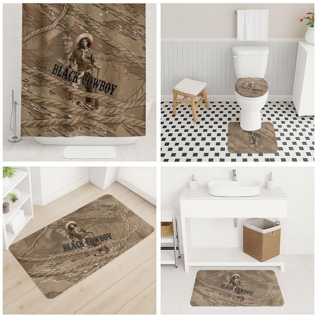 Black Cowboy Nat Love Bathroom Set Vintage Western Portrait Lasso