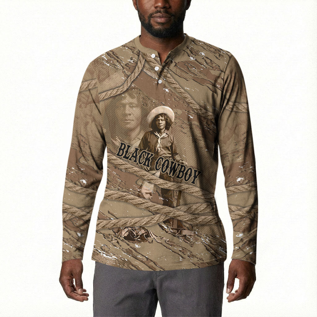 Black Cowboy Nat Love Button Sweatshirt Vintage Western Portrait Lasso