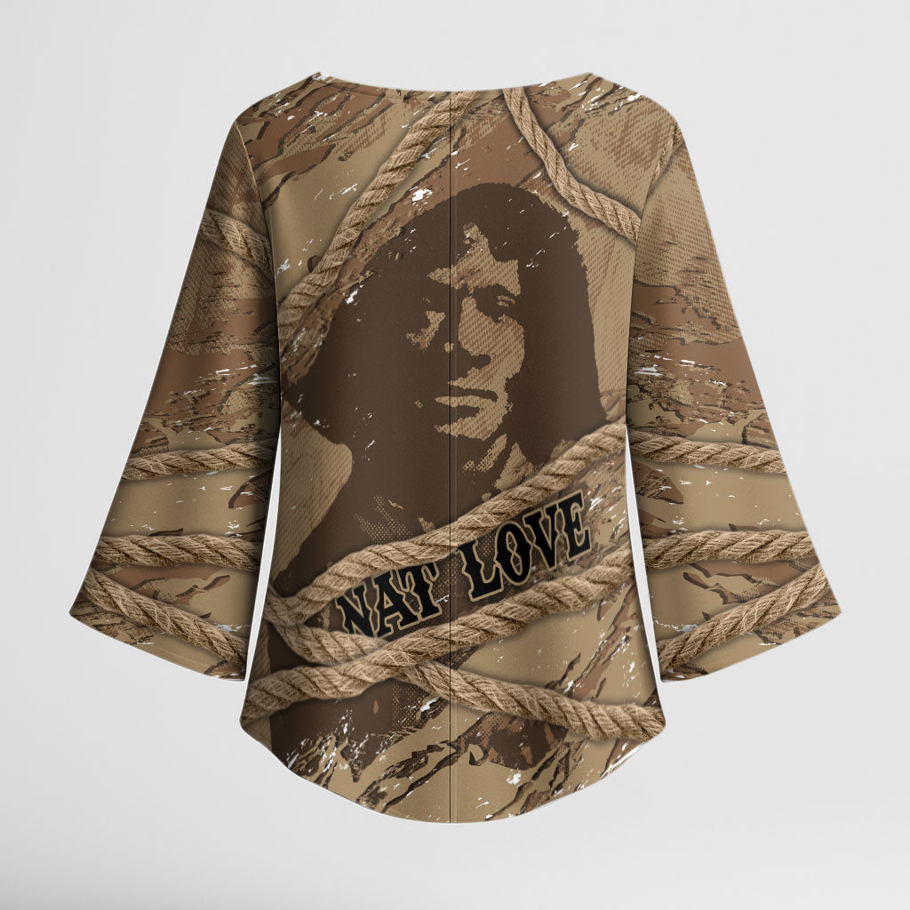 Black Cowboy Nat Love Kimono Sleeve Blouse Vintage Western Portrait Lasso