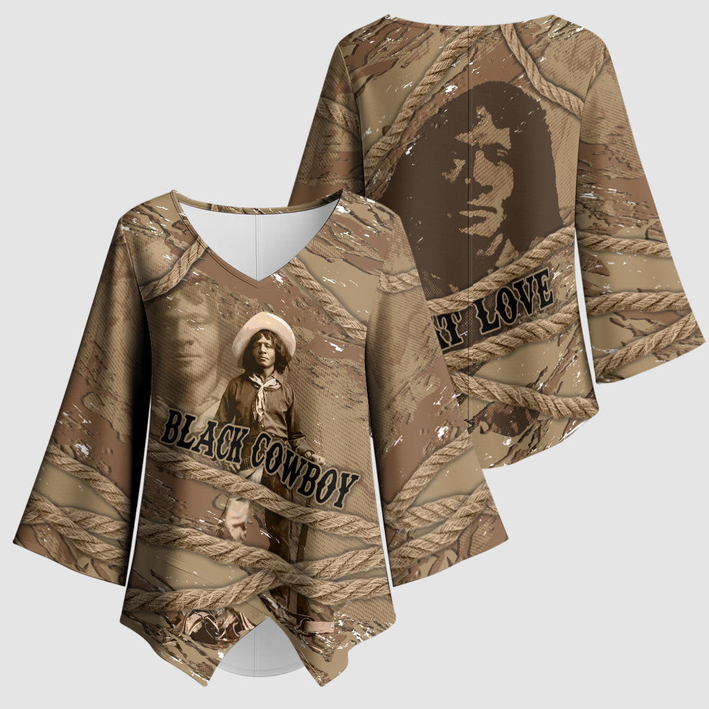 Black Cowboy Nat Love Kimono Sleeve Blouse Vintage Western Portrait Lasso
