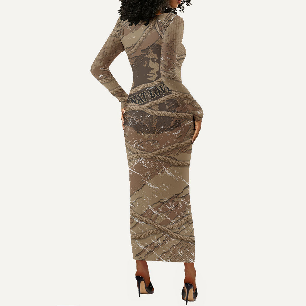 Black Cowboy Nat Love Long Sleeve Bodycon Dress Vintage Western Portrait Lasso