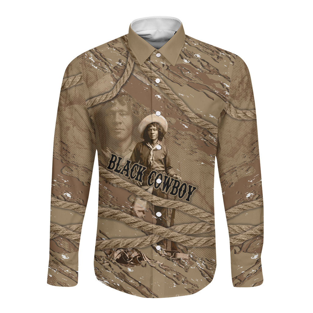 Black Cowboy Nat Love Long Sleeve Button Shirt Vintage Western Portrait Lasso