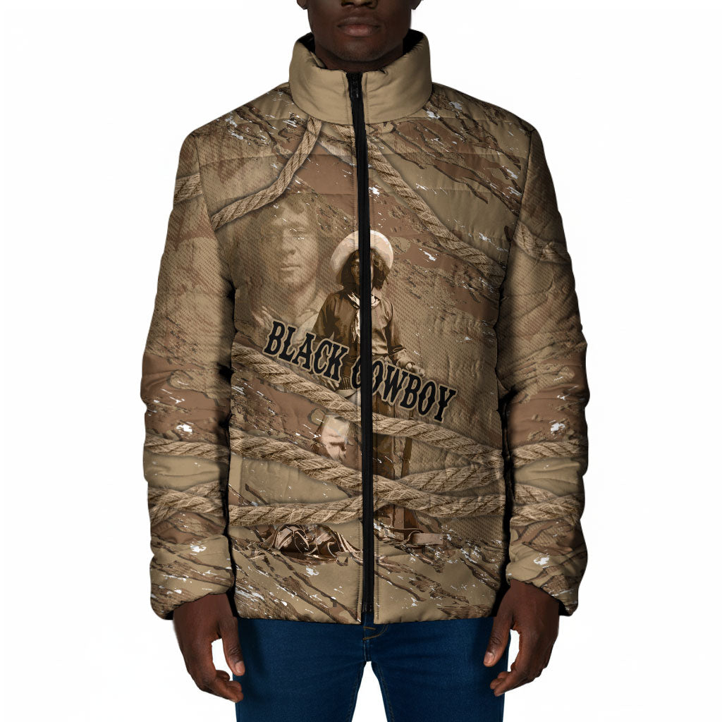 Black Cowboy Nat Love Padded Jacket Vintage Western Portrait Lasso