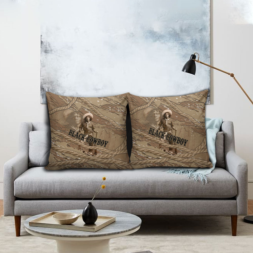 Black Cowboy Nat Love Pillow Cover Vintage Western Portrait Lasso